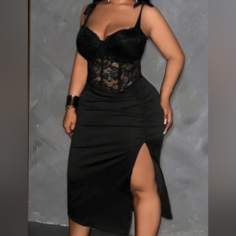 SHEIN Black Lace Midi Dress